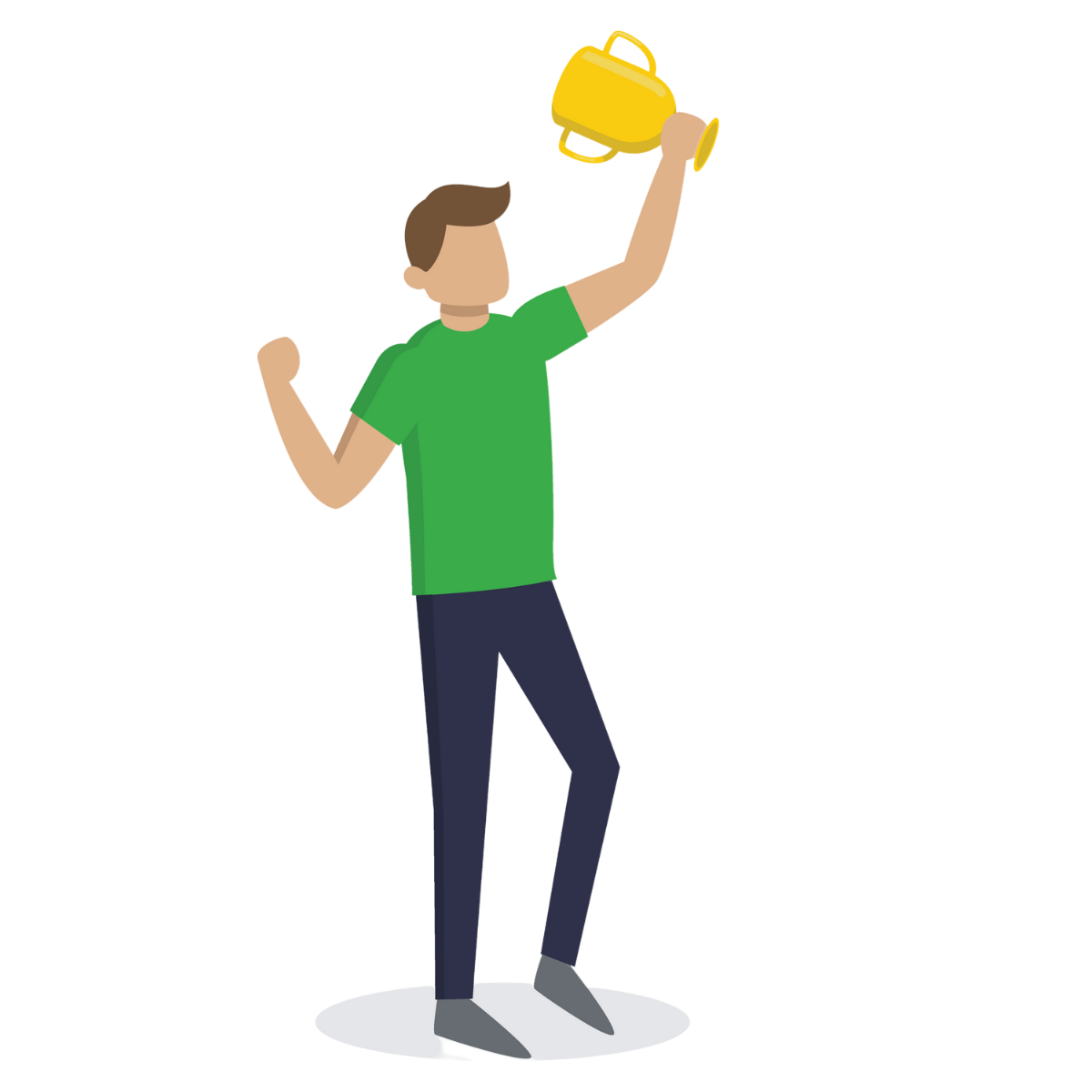 cartoon man waving a trophy