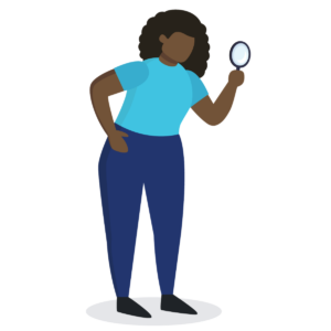 cartoon woman holding magnifying glass