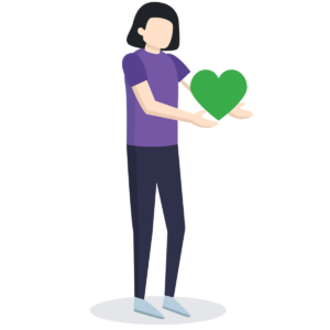 cartoon holding.a green heart